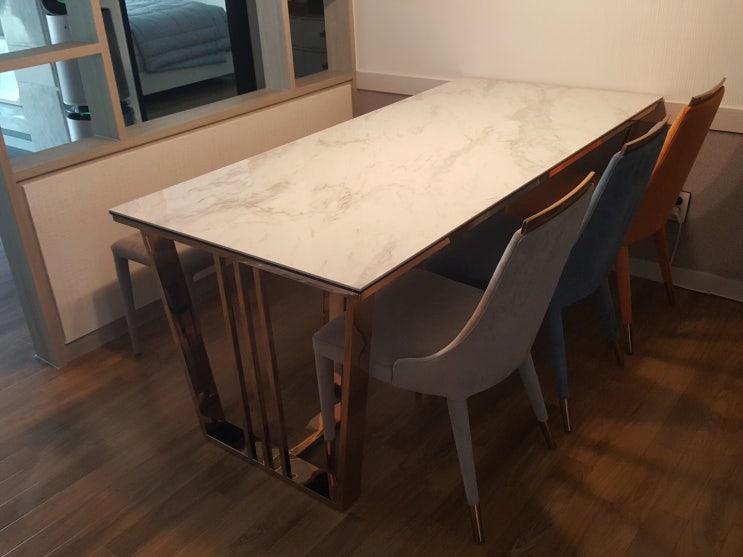 6인용 세라믹식탁 로즈골드 다리 패브릭 의자 세트 강서구 방화동 현대2차 모로소가구 배송후기