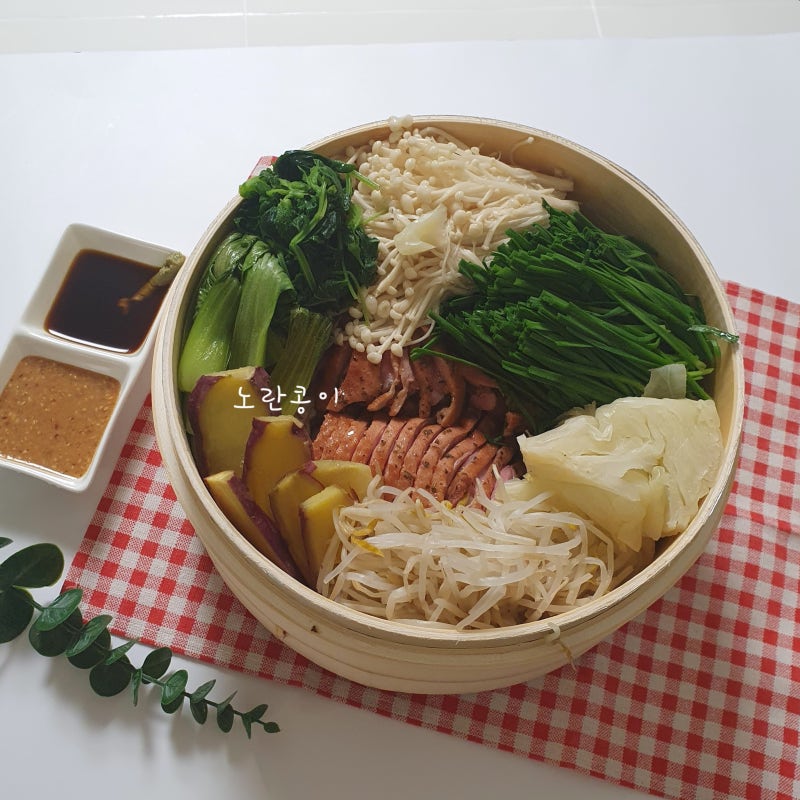 오리고기 편백찜 만들기 세이로무시/ 훈제오리 부추찜