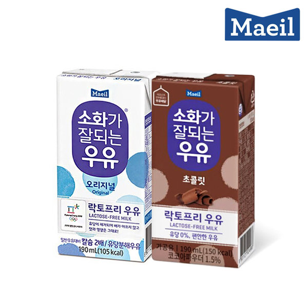 인기 급상승인 소화가잘되는우유 190ml 오리지널12팩+초코12팩 총24팩 락토프리 초코우유 흰우유 멸균, 24팩 ···