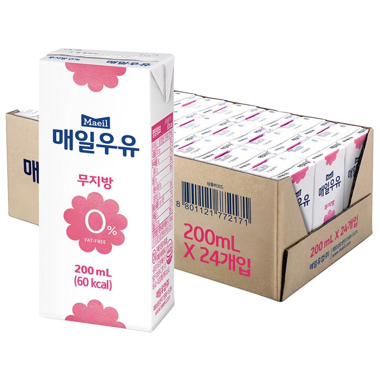 핵가성비 좋은 매일유업 무지방 0% 멸균 우유, 200ml, 24개 좋아요