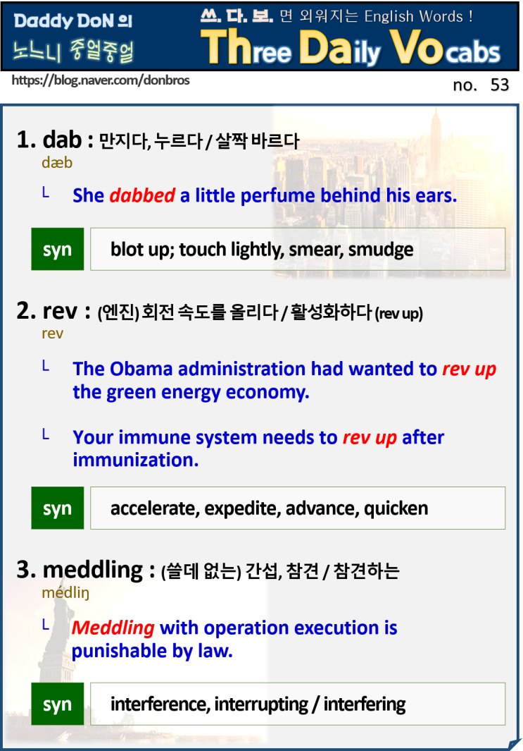 【영어】 쓰다보면 외워지는 영어 단어 - dab, rev, meddling