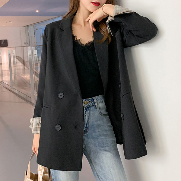 요즘 인기있는 루나걸 여성용 베르트 체크 소매 더블 자켓 좋아요 요즘 인기있는 루나걸 여성용 베르트 체크 소매 더블 자켓 좋아요