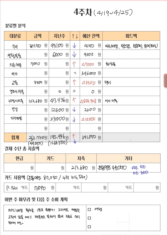  20대 1인가구 가계부, 4월 4주차 :: 예비비 설정의 중요성