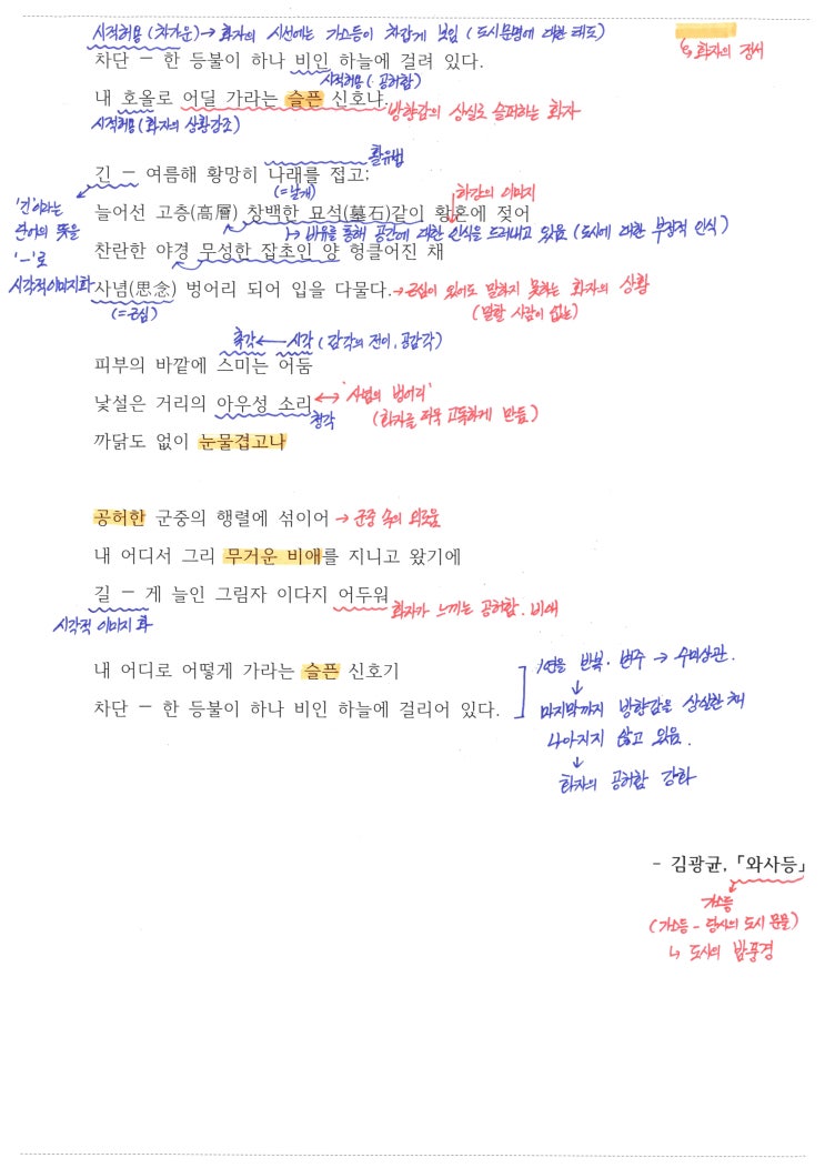  와사등 - 김광균 , 해석 / 해설 / 분석