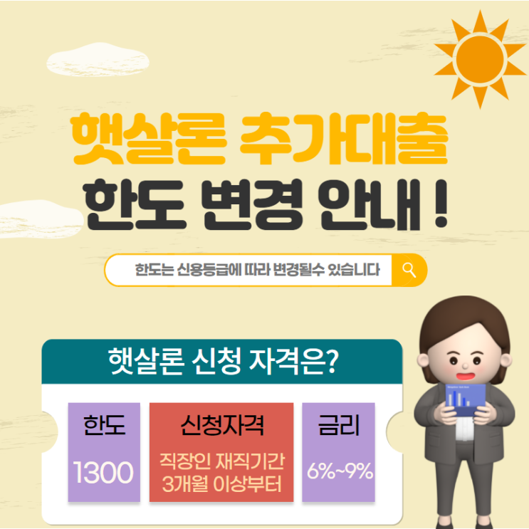  햇살론 추가대출 방법 및 한도 변경 안내