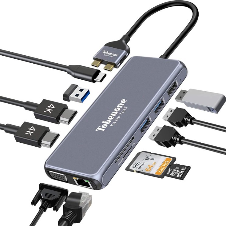 최근 많이 팔린 MacBook Pro Dock용 도킹 스테이션 듀얼 모니터 도크 2개의 4K HDMI 포트가 있는 4K 12 in 1 트리플 디 ···