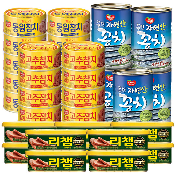 핵가성비 좋은 [동원] 라이트스탠다드 참치 85g*10+리챔120g*10+고추참치 85g*8+꽁치 통조림 400g*5, 상세 설명 참조 ···