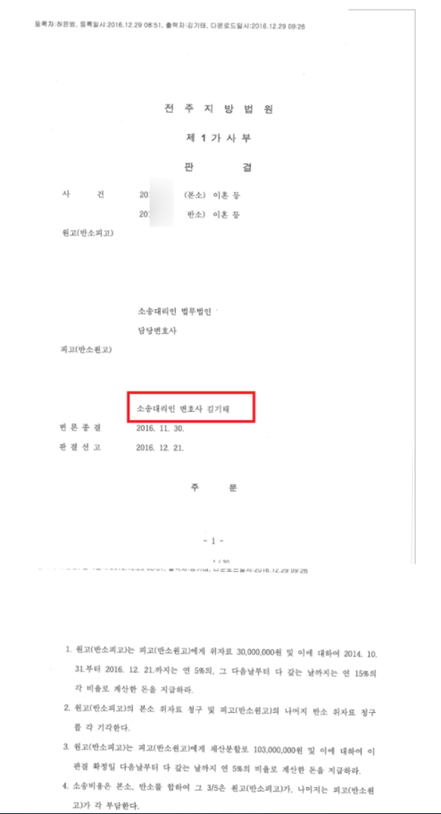  위자료 2억원의 재산분할 기각시키고 오히려 1억원을 받은 성공사례