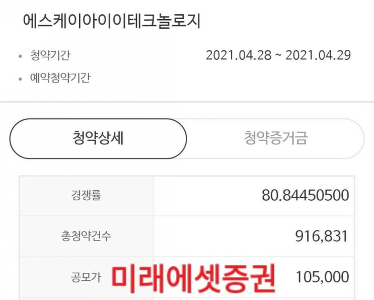  [주식청약/SKIET] 에스케이아이이테크놀로지 "증권사별 경쟁률"