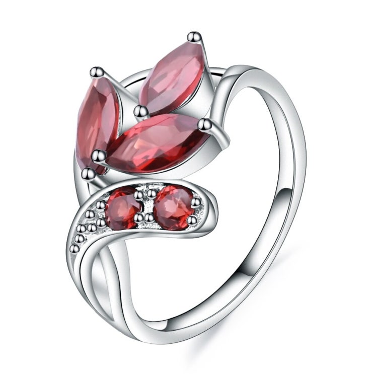 잘나가는 보석의 팔찌 2.38ct 천연 붉은 가닛 보석 반지 여성을위한 실버 잎 모양의 반지 좋아요