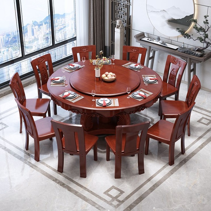 구매평 좋은 돌림판원형식탁 동그란 중국식 특별한 의자 원목 식탁의자 조립 원형 가정용 10인용 식탁, 01 1.2m1.3m+4의자[80CM 턴 추천합니다