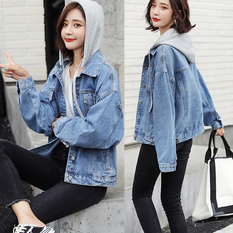 많이 팔린 수피 탈부착 데님 후드 루즈핏 오버핏 여성 청자켓 봄 가을 ··· 많이 팔린 수피 탈부착 데님 후드 루즈핏 오버핏 여성 청자켓 봄 가을 ···
