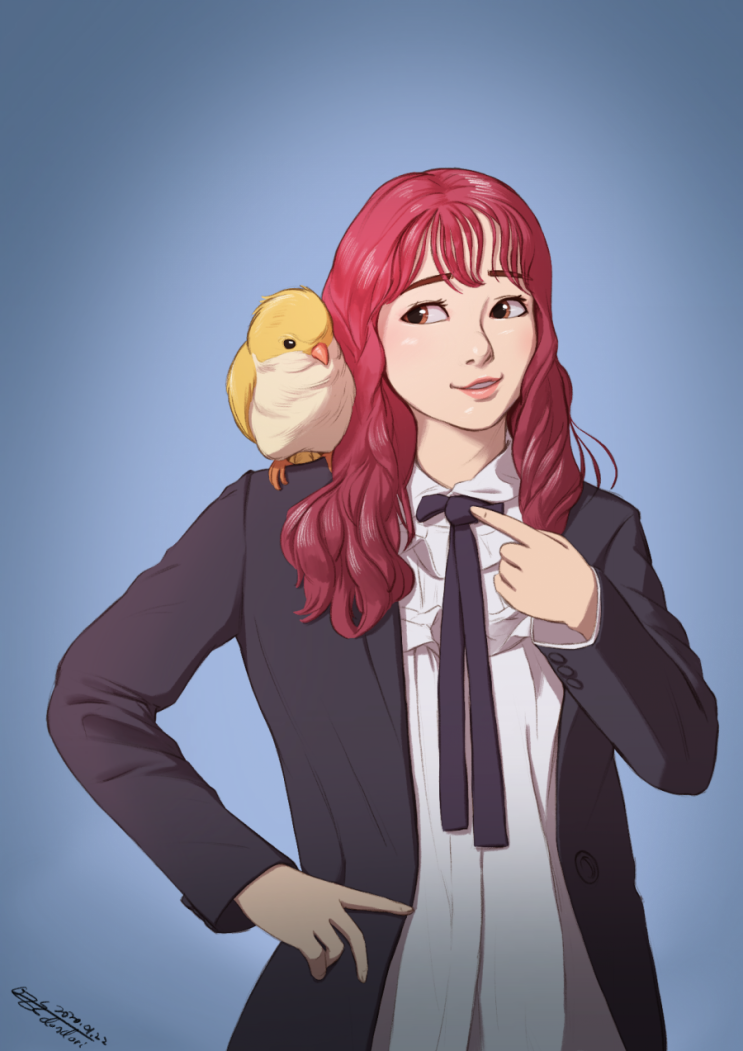  그림커미션 받은 반려앵무가 있는 자화상