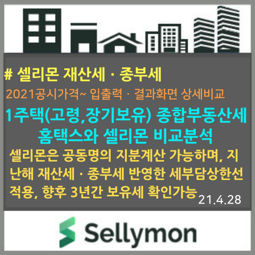  1세대 1주택자 종합부동산세를 홈택스와 셀리몬으로 각각 계산해서 비교해 보았습니다. : 단순계산은 홈택스, 지분포함한 복잡한 계산은 셀리몬