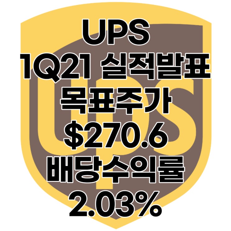  세계 1위 화물수송업체 UPS 목표주가 : $270.6, 배당수익률 : 2.06%,1분기 실적발표, 전망, 분석, 예상