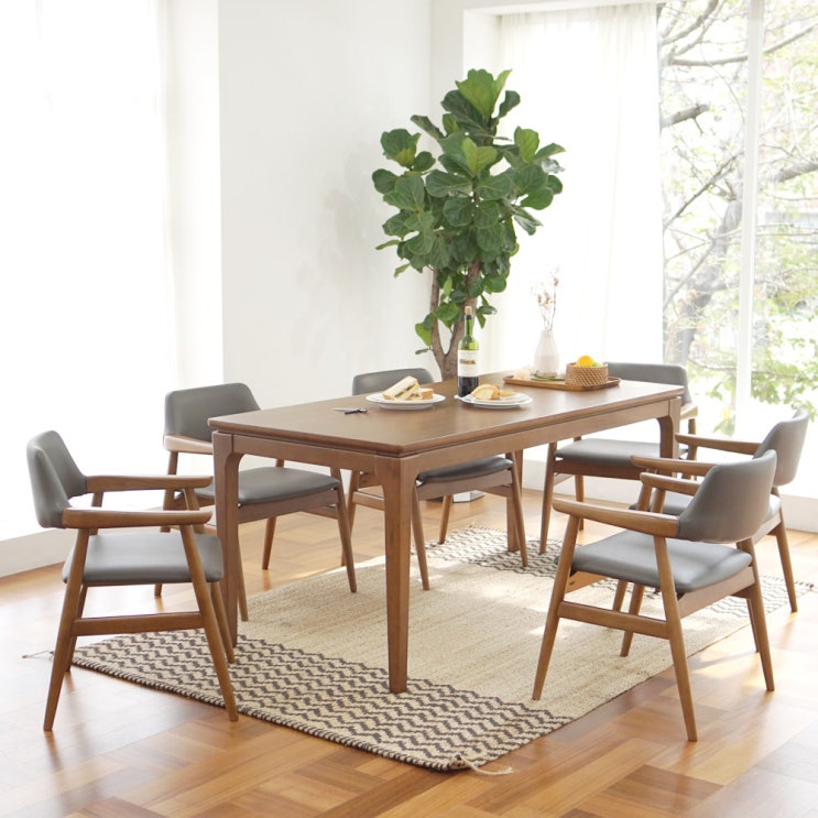선호도 좋은 그로잉퍼니쳐 브룬 프리미엄 고무나무 원목 식탁, 브룬-6인용 의자세트(테이블+의자6개) 추천해요