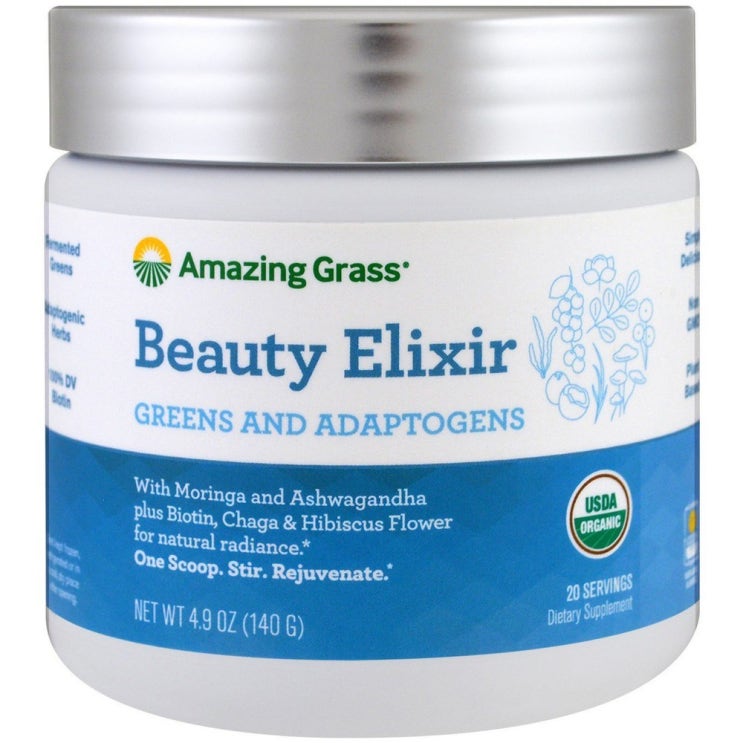 인기 많은 어메이징 그라스 Amazinggrass Beauty Elixir 야채 및 강장제 4.9oz (140g), 상세설명참조 좋아요