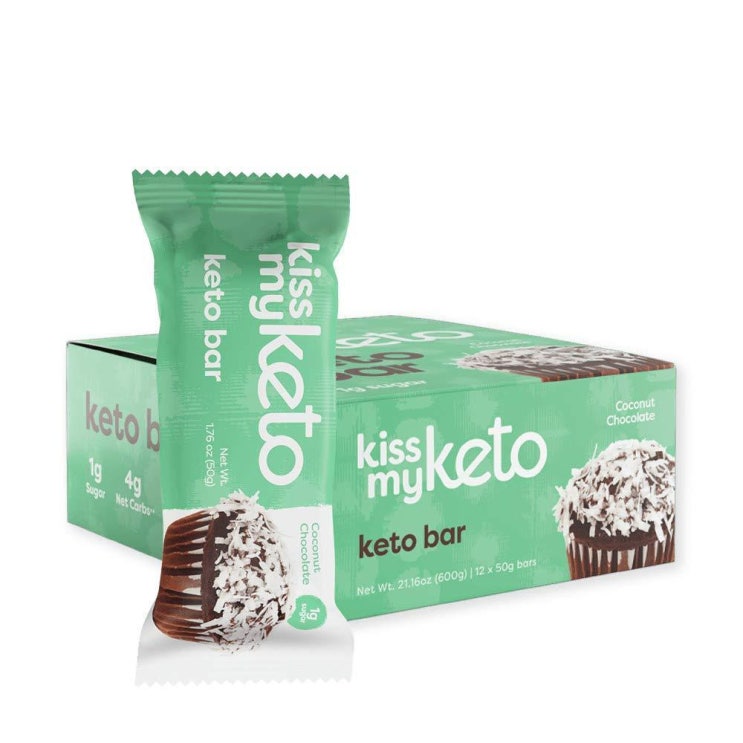 인기 급상승인 [수입 영양바] Kiss My Keto Bars — Keto Protein Bars Low Carb Low Sugar + MCT Oil | Coconut 12 Pac