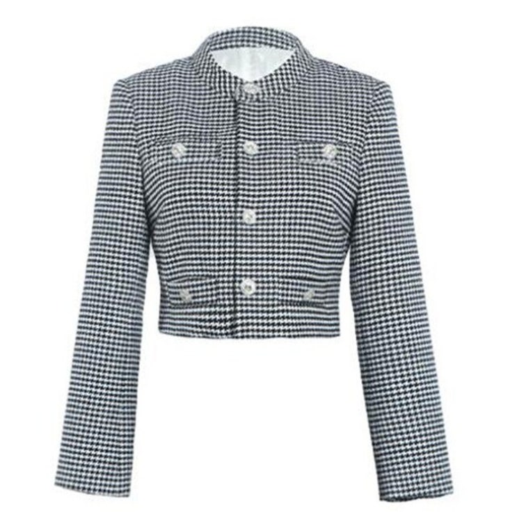 최근 인기있는 봄 여성 트위드 자켓 카라 노카라 숏 라운드넥 레트로 Houndstooth 격자 무늬 좋아요 최근 인기있는 봄 여성 트위드 자켓 카라 노카라 숏 라운드넥 레트로 Houndstooth 격자 무늬 좋아요