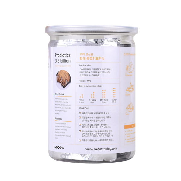 선호도 높은 닥터독 35억 유산균 동결건조간식 60g, 황태, 1개 좋아요 선호도 높은 닥터독 35억 유산균 동결건조간식 60g, 황태, 1개 좋아요