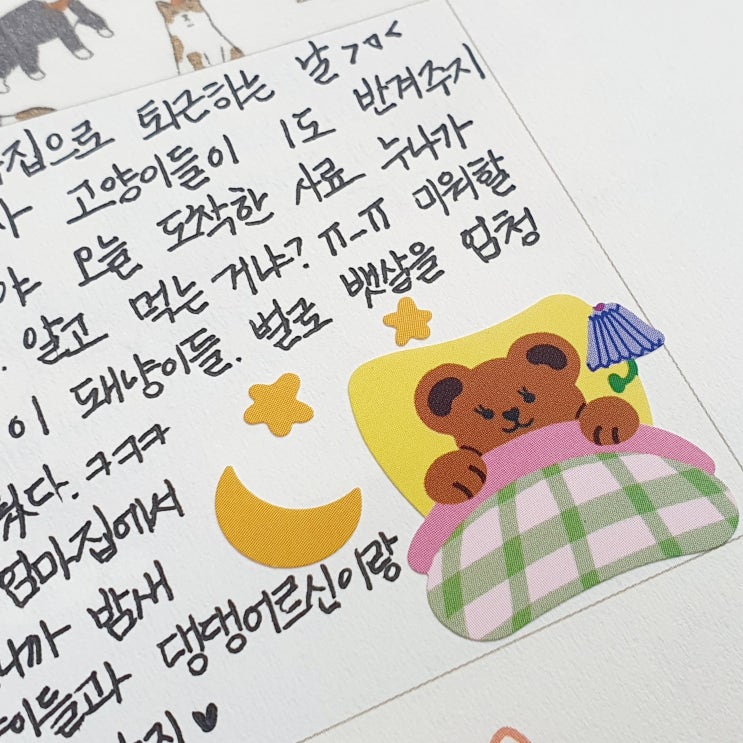  곰돌이 스티커 들고 집에 가서 다이어리 쓰기-매일매일 챌린지