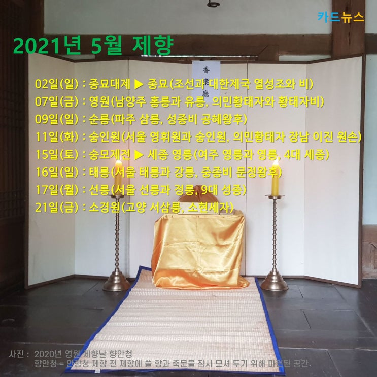  2021년 5월 조선왕릉 제향 봉행 일정