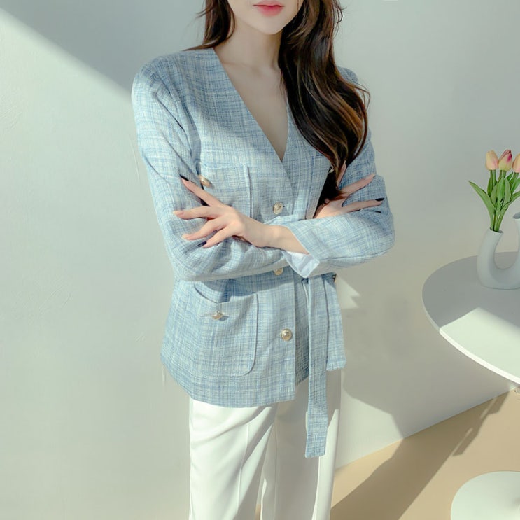 인기있는 트위드 진주 봄 노카라 브이넥 자켓 ··· 인기있는 트위드 진주 봄 노카라 브이넥 자켓 ···