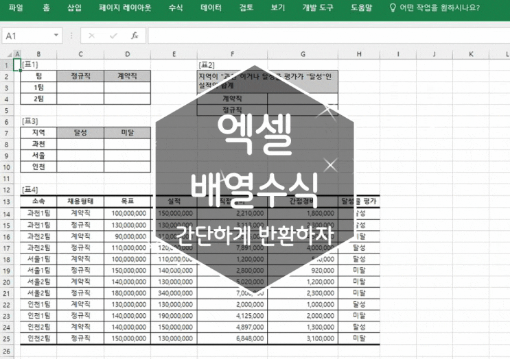 엑셀 배열 수식 간단하게 결과값을 반환