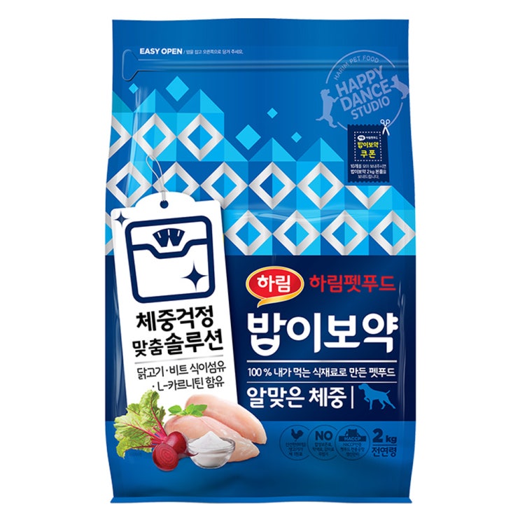 최근 인기있는 하림펫푸드 밥이보약 알맞은 체중 강아지 사료, 2kg, 1개 ···