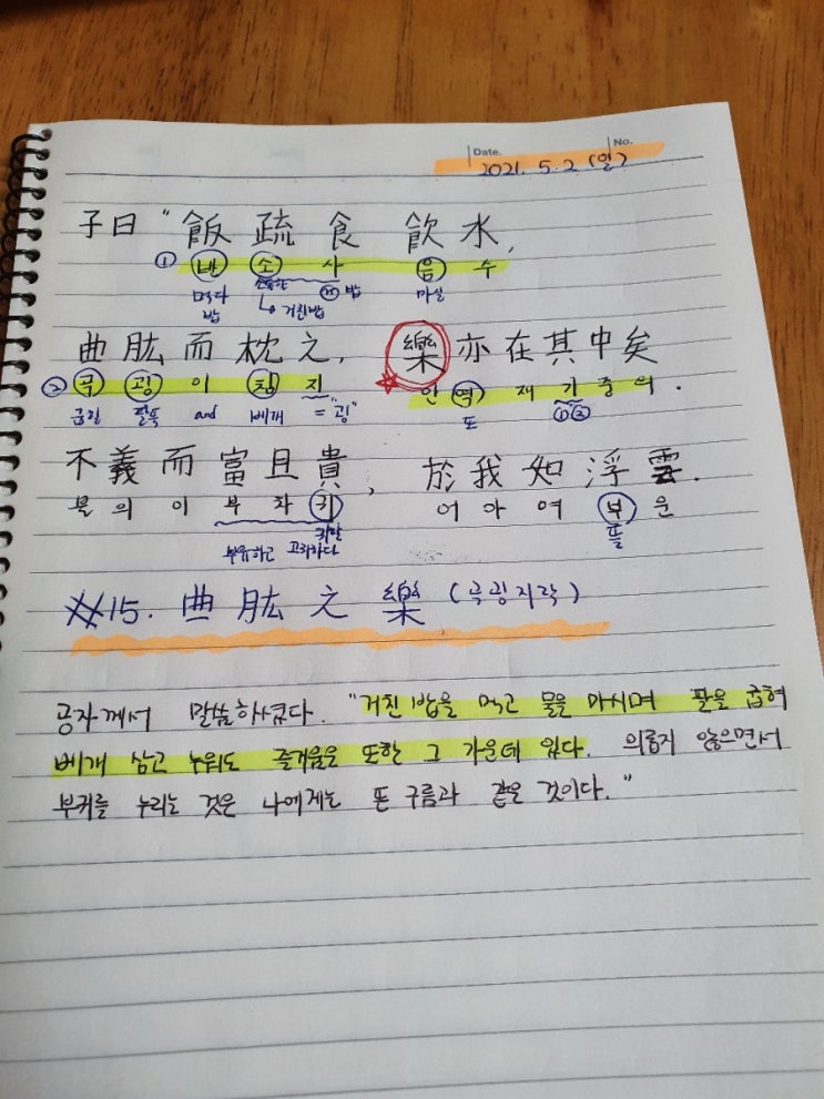  [논어필사] 7.술이(15.곡굉지락)