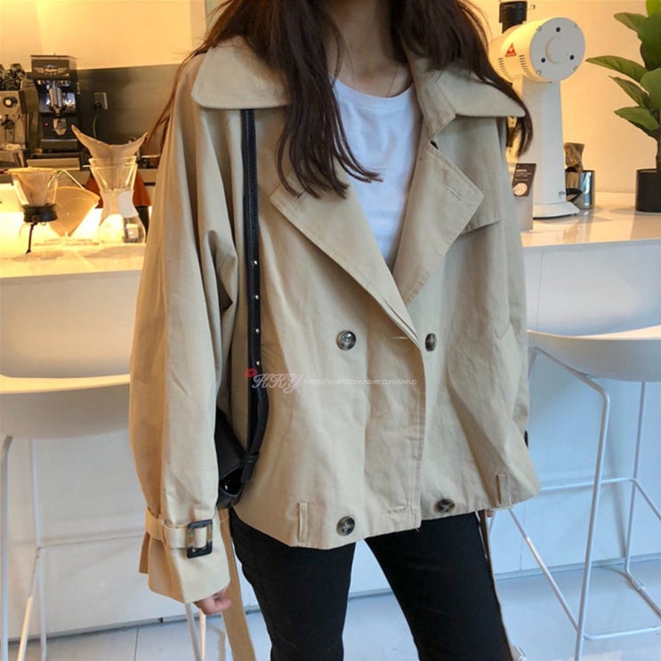  최근 많이 팔린 봄신상 클래식 루즈핏 하프 케이프 숏 트렌치 코트 추천해요