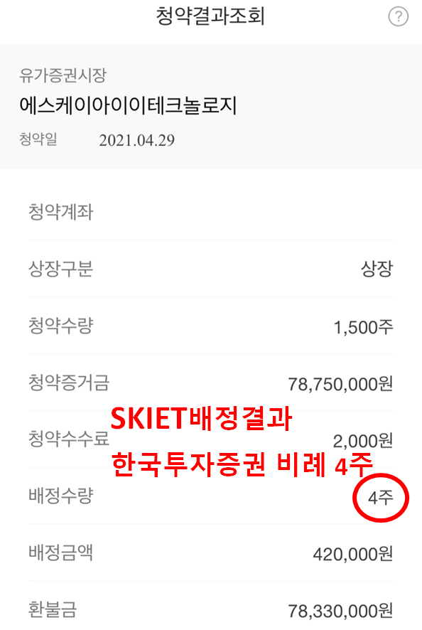  에스케이아이테크놀로지 SKIET청약결과 7주 배정