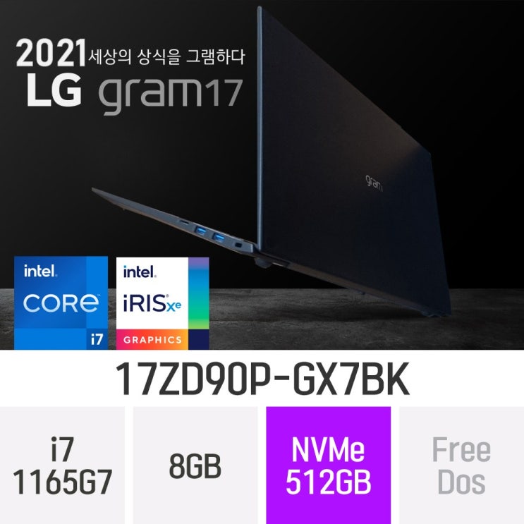 핵가성비 좋은 LG 2021 그램17 17ZD90P-GX7BK, 8GB, 512GB, 윈도우 미포함 ···