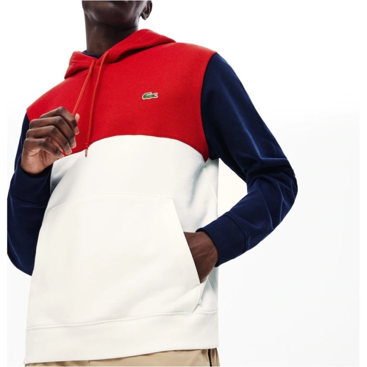 핵가성비 좋은 LACOSTE Cotton-Pique and French Terry Colorblock Sweatshirt SH8865-51 White/Red/Navy Blue AV
