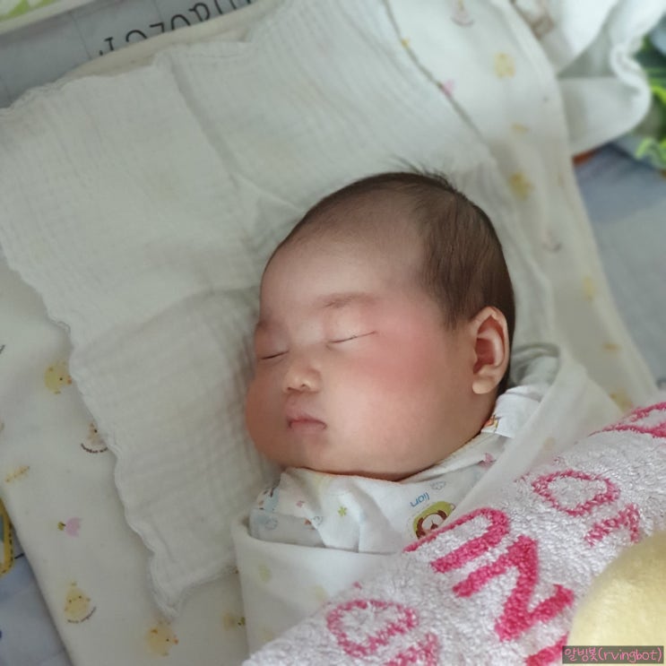  신생아 아기가 잠 잘자게 팔을 꽁꽁 싸매자