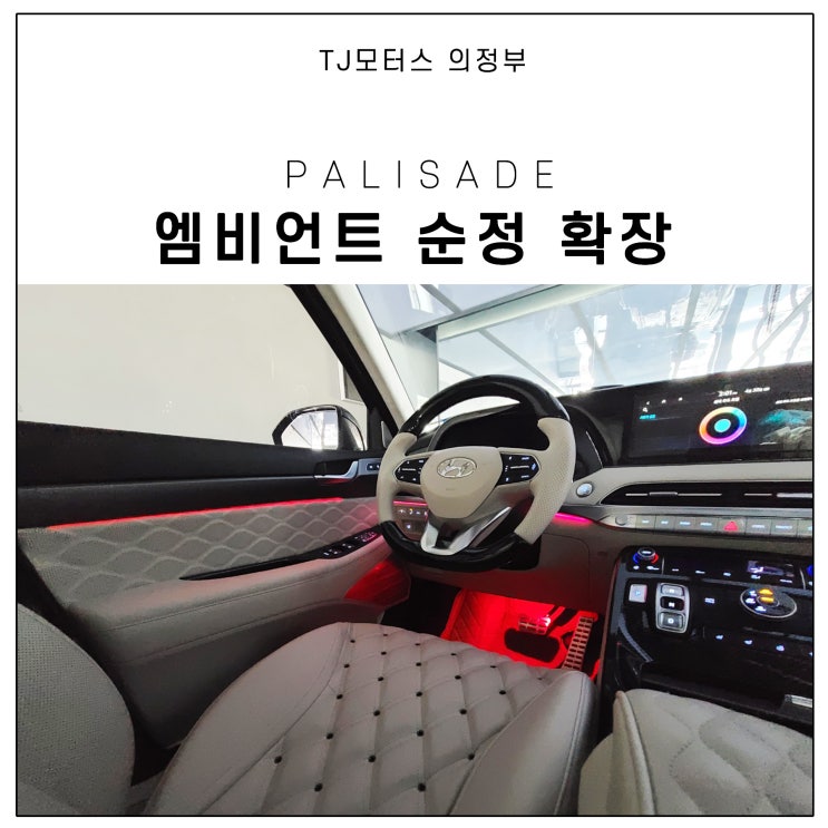  팰리세이드 엠비언트 라이트 순정 확장 및 리어모니터 시공
