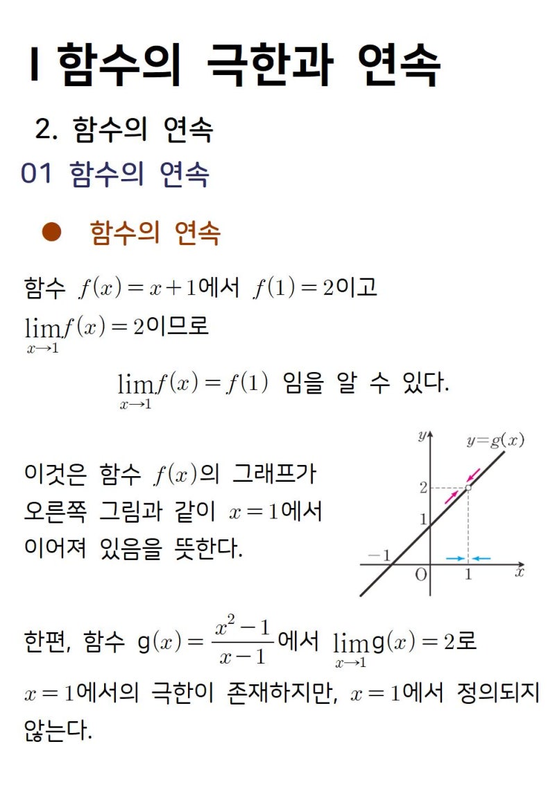 수학 2 개념정리] 1.함수의 극한과 연속 (2) 함수의 연속 : 네이버 블로그