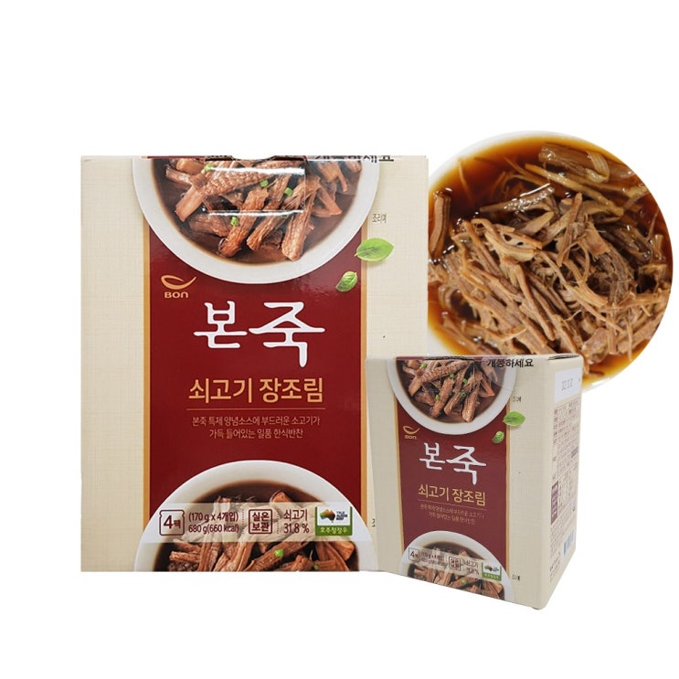 선호도 높은 본죽 소고기장조림 170g 밑반찬 본죽장조림 실온보관+미니약과 1개 서비스, 4개입 ···