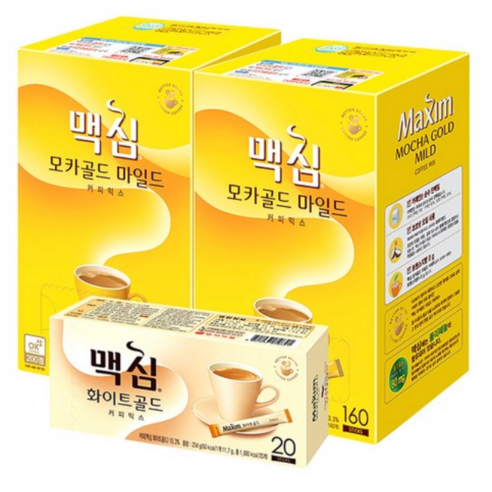 가성비갑 맥심 모카골드 마일드 커피믹스 12g x 320p + 화이트골드 커피믹스 11.7g x 20p, 2세트 좋아요