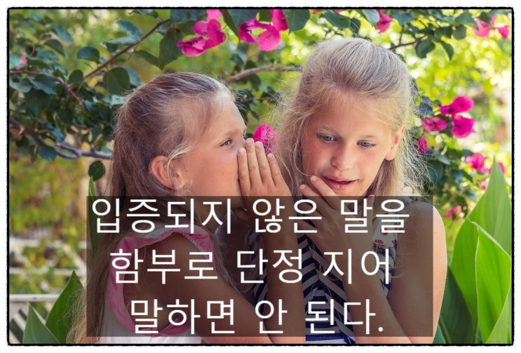  입증되지 않은 말을 함부로 단정 지어 말하면 안 된다.
