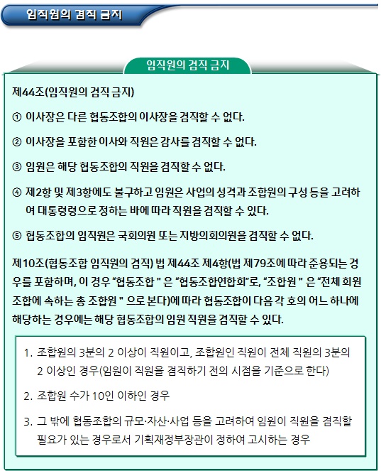 협동조합 임직원의 겸직금지 및 임원의 해임 협동조합 임직원의 겸직금지 및 임원의 해임