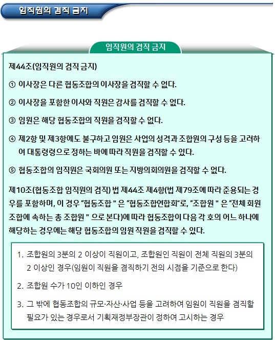 협동조합 임직원의 겸직금지 및 임원의 해임