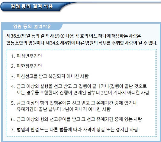 협동조합 임원의 의무와 책임, 결격사유 협동조합 임원의 의무와 책임, 결격사유
