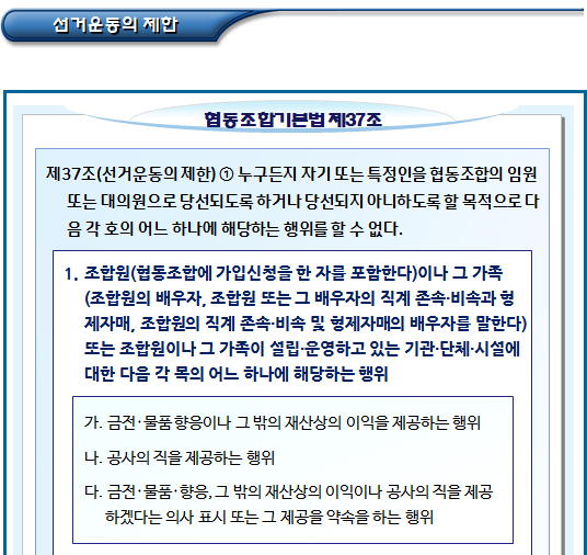 협동조합 선거운동 방법 및 제한 협동조합 선거운동 방법 및 제한