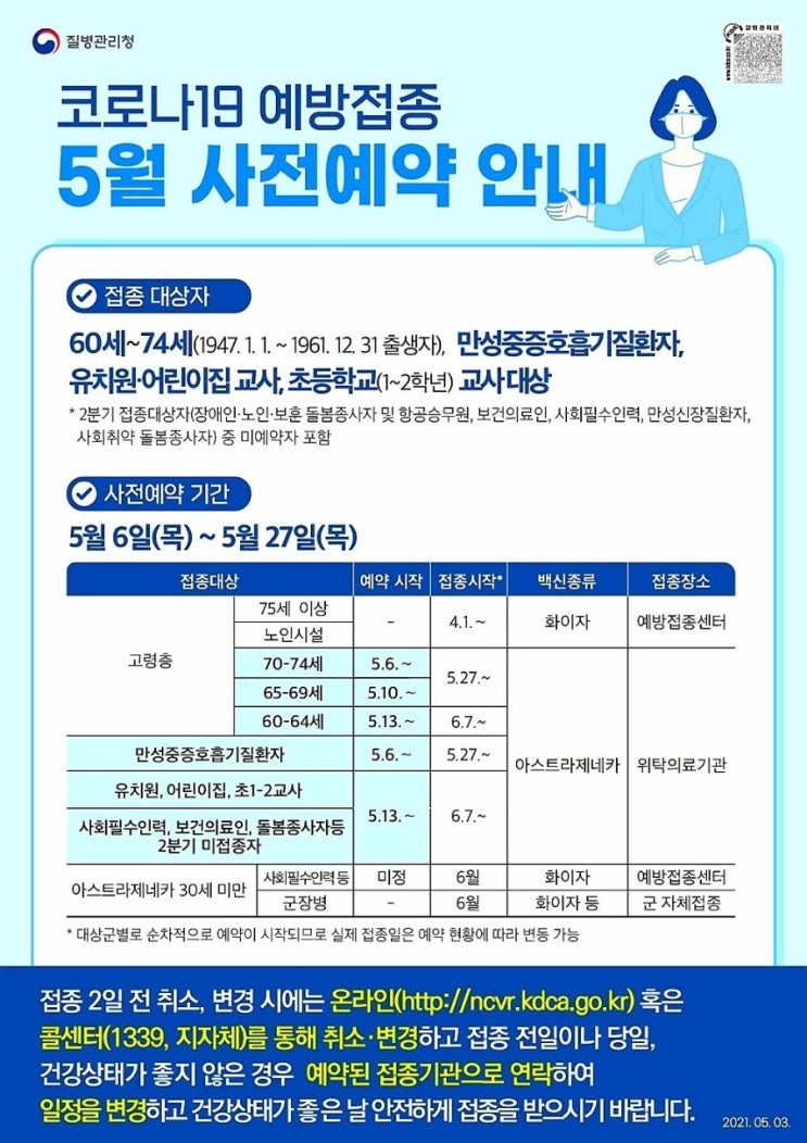  코로나19  5월 사전 예방 접종 안내