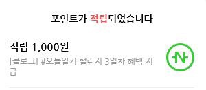  네이버 오늘일기 적립금 들어왔어요(천원의행복....)