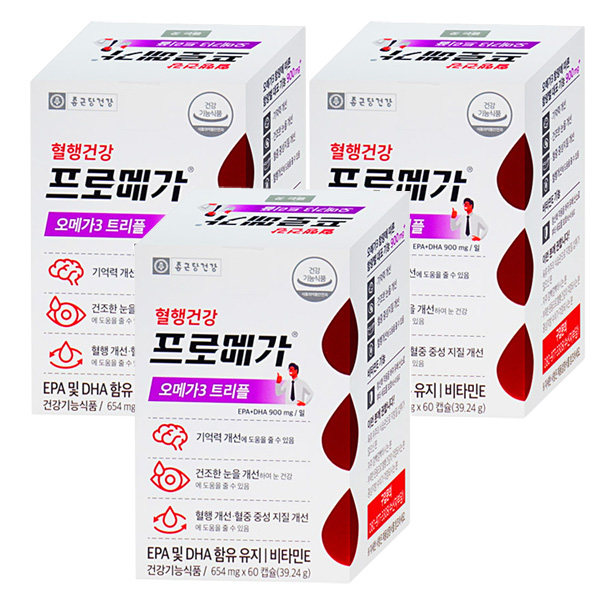 구매평 좋은 종근당건강 혈행건강 프로메가 오메가3 트리플 (654mg x 60캡슐), 60캡슐, 3개 좋아요