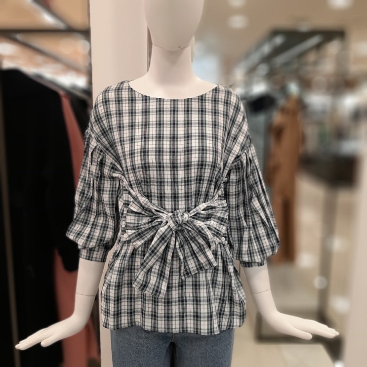  잘나가는 티렌 (동아쇼핑)티렌 허리 리본 체크 소매 퍼프 블라우스(L192PWB375) 좋아요