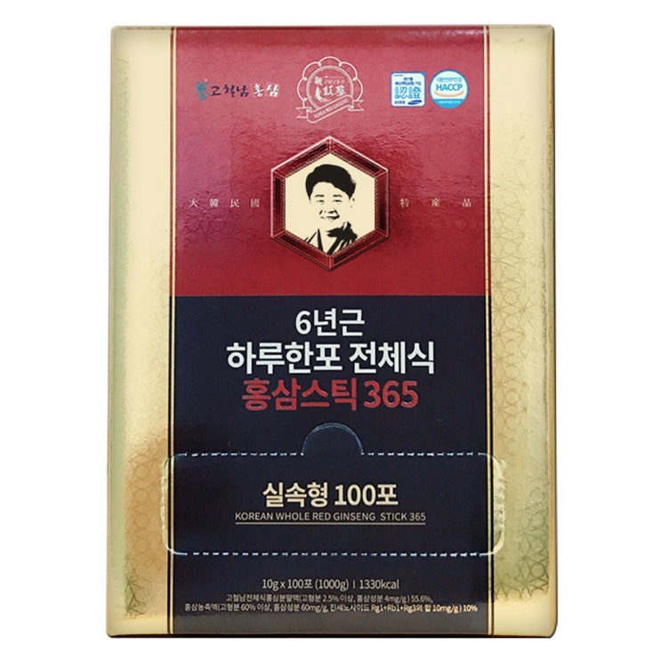 인기있는 고철남홍삼 짜먹는 6년근 하루한포 전체식 홍삼스틱365 + 쇼핑백, 10g, 100개 좋아요