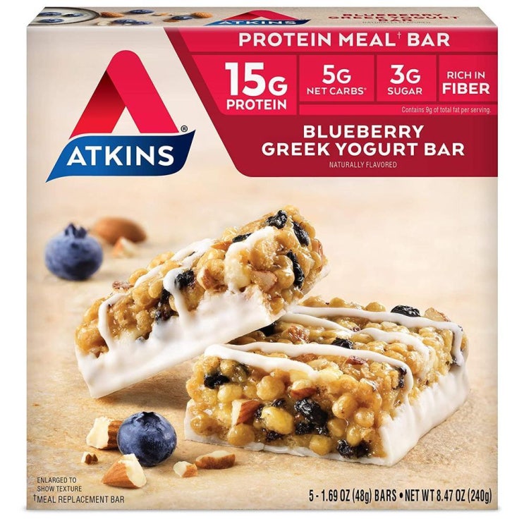 잘팔리는 [수입 영양바] Atkins Protein Meal Bar Blueberry Greek Yogurt 5 Count, 1set, 1set, 1set ···